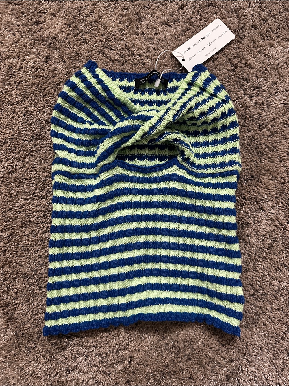 #146 Off-the-Shoulder Striped tube top in Blue and Lime